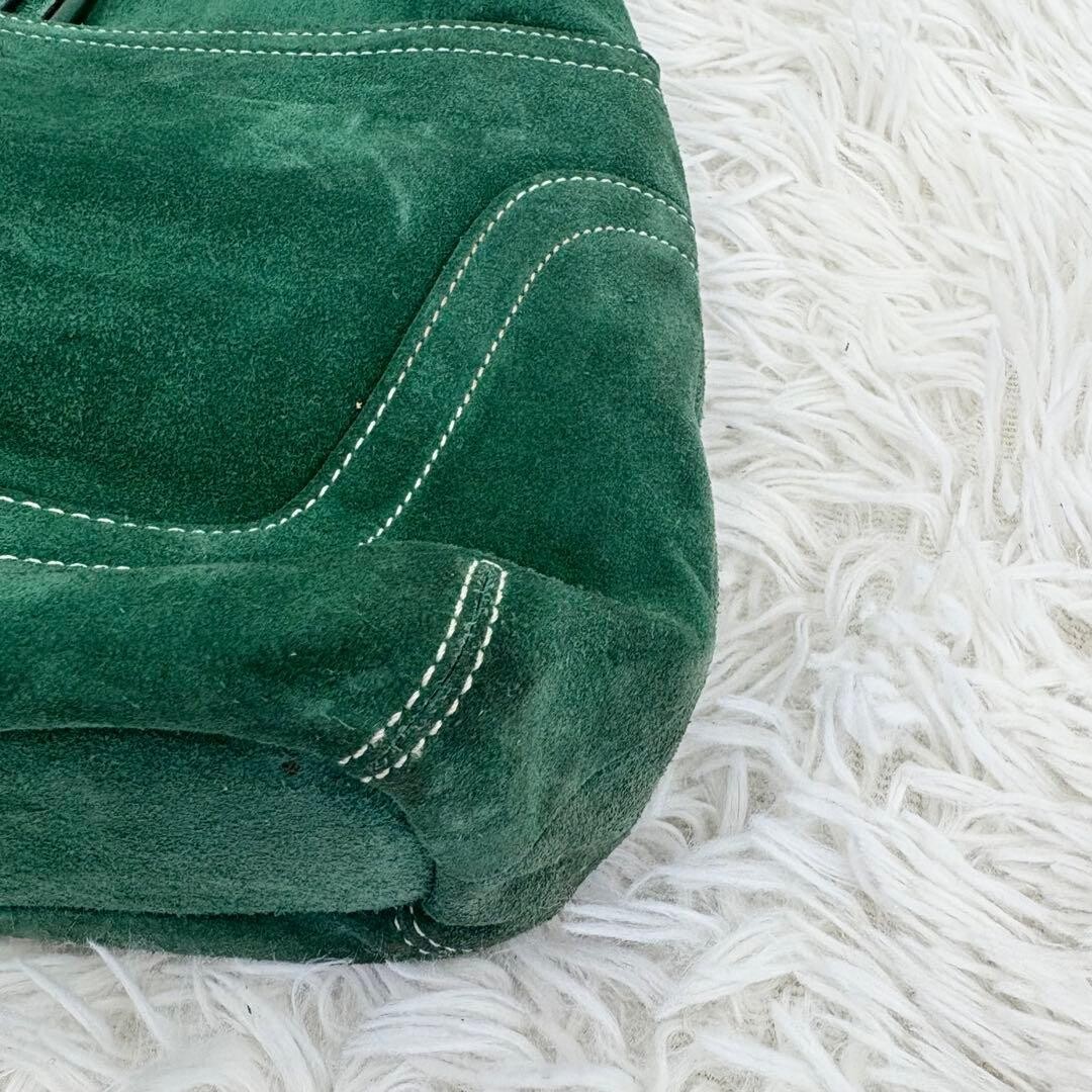 COACH Vintage Suede Hobo Shoulder Bag Green Gold Tassel Women 12.6in Lush Style