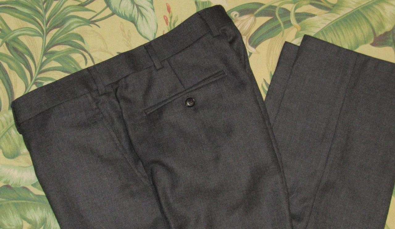 SUITSUPPLY Sienna INT Charcoal Grey Hopsack Wool Flat Front Dress Pants 34 x 30