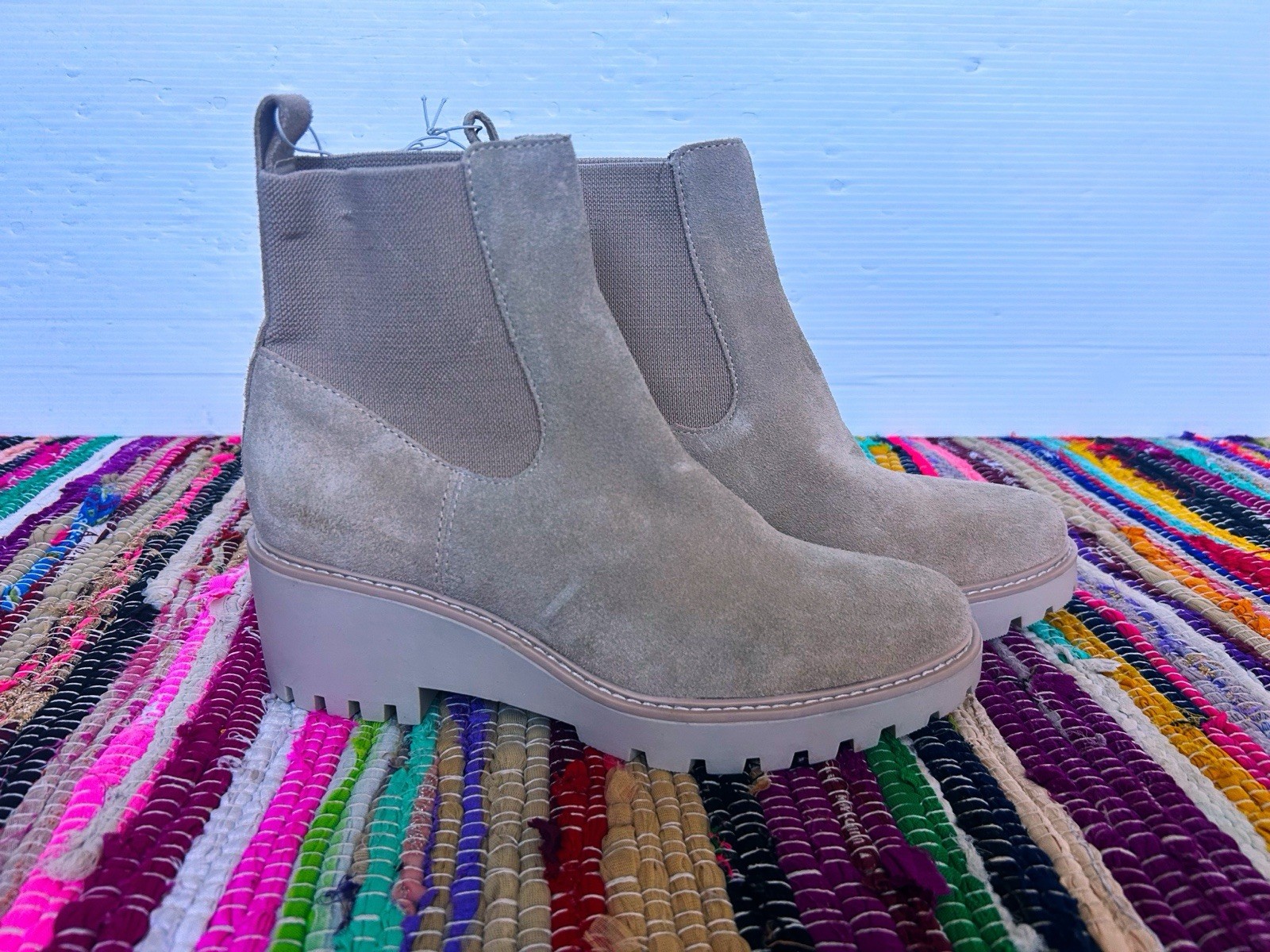 size 9.5 Dolce Vita Hutton Lug Sole Suede Ankle Boot sand beige womens booties