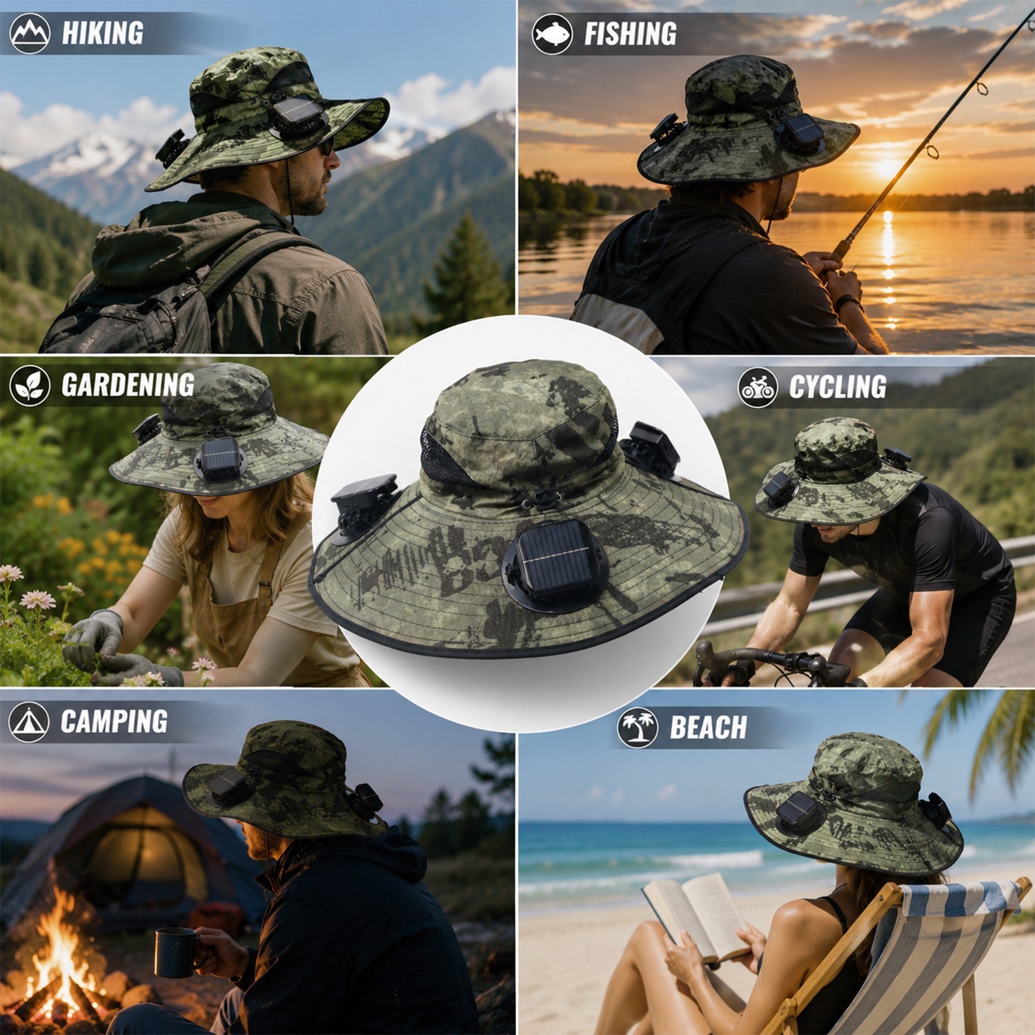 2026 NEW Wide Brim Sun Fishing Hat with 3 Solar & USB Powered Fan UV Protection
