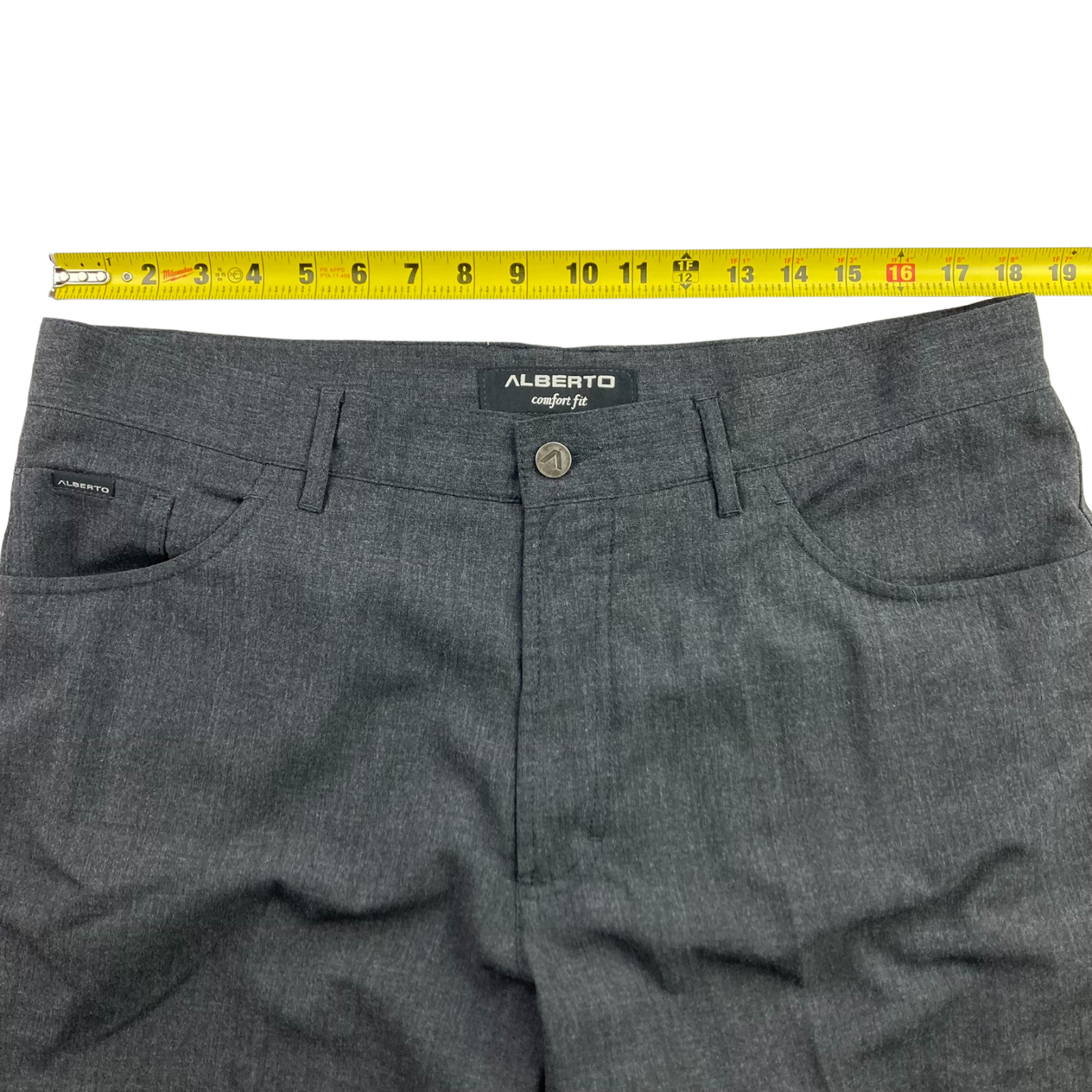 Alberto Men’s Flat Front Ceramica Comfort Fit Pants Dark Gray • 38×26