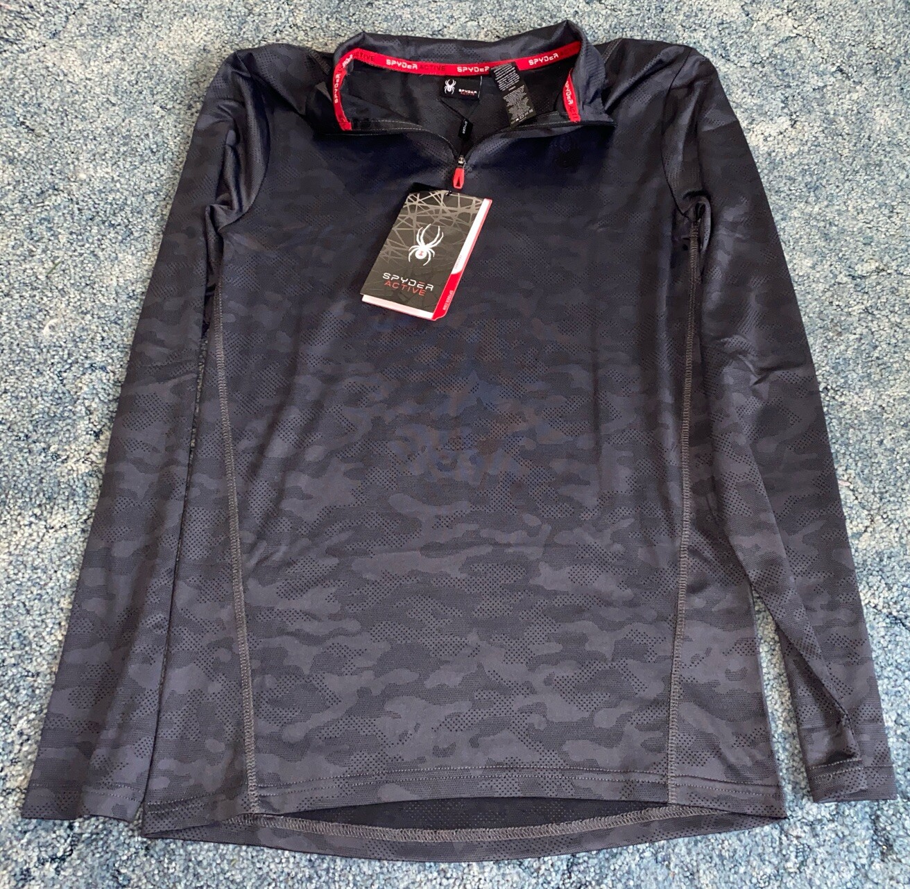 New Mens Spyder Active 1/4 Zip Breathable Pullover. Sz Small & Gray Camo.