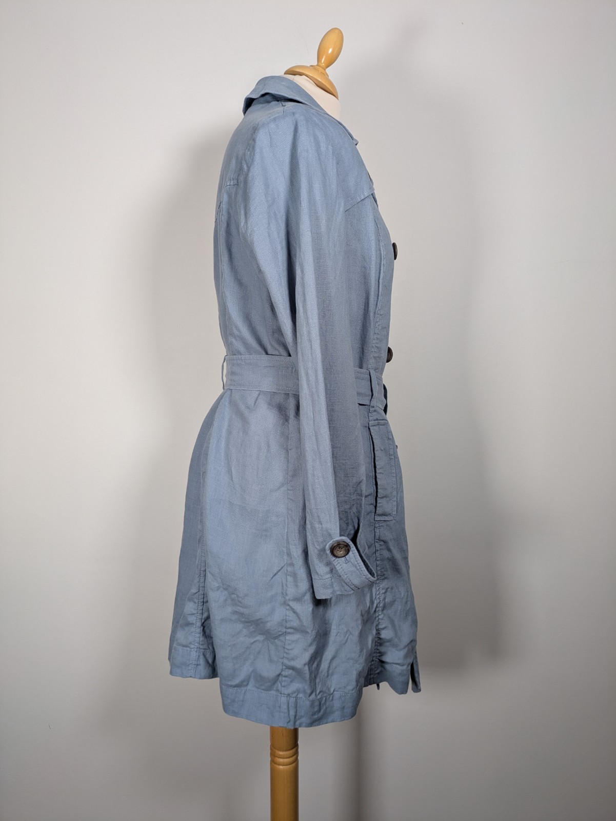 Marks & Spencer Linen Unstructured Mid Length Duster Jacket UK 14 Blue Belted