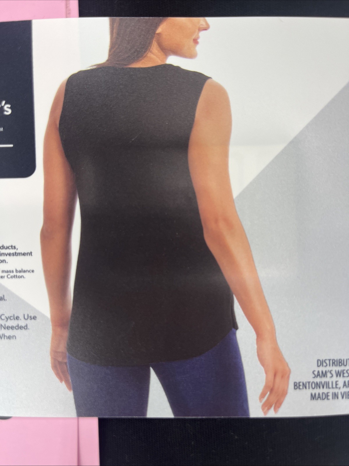 Members Mark Ladies Essential Tank Top Relaxed Fit Curved Hemline Black Soot S