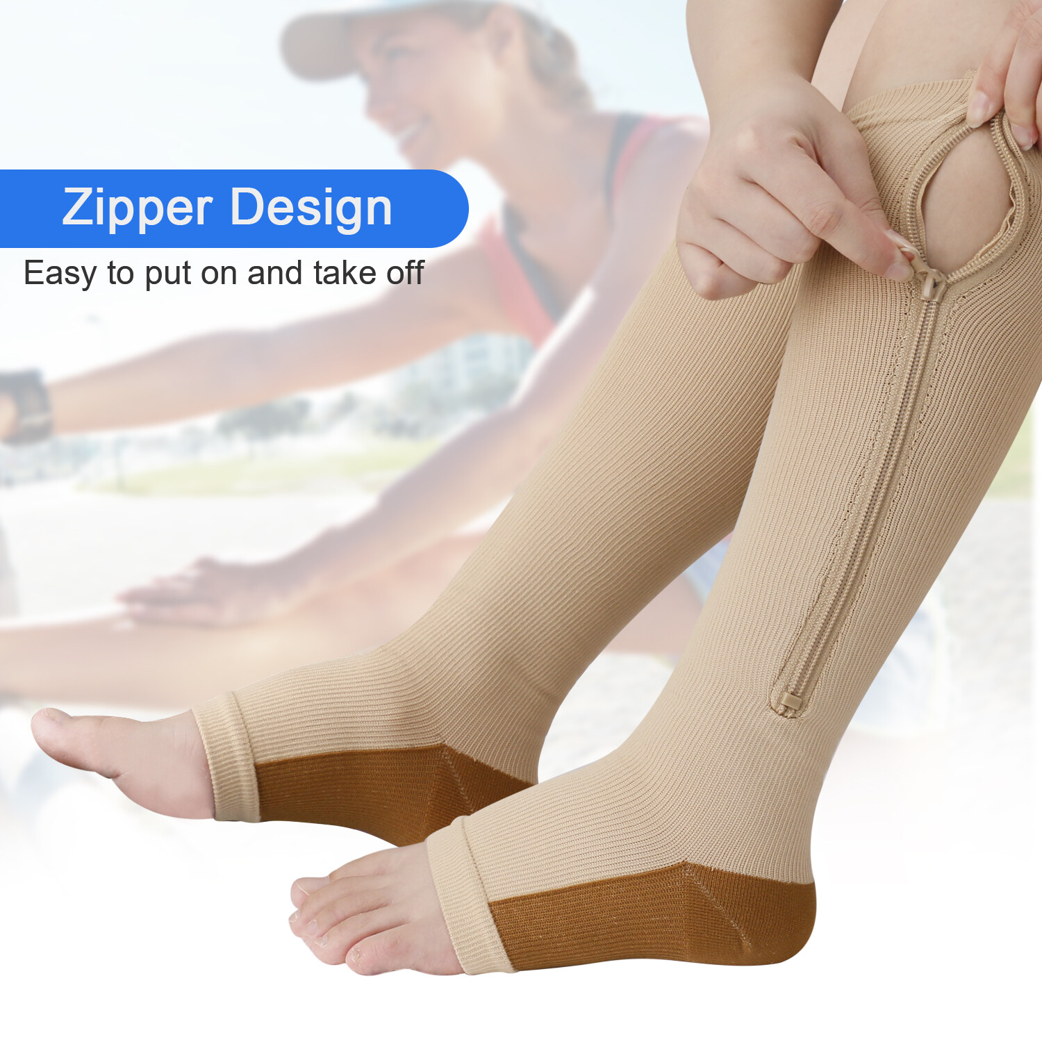 Zipper Compression Stockings – Knee High Support for Calf & Foot Pain Relief