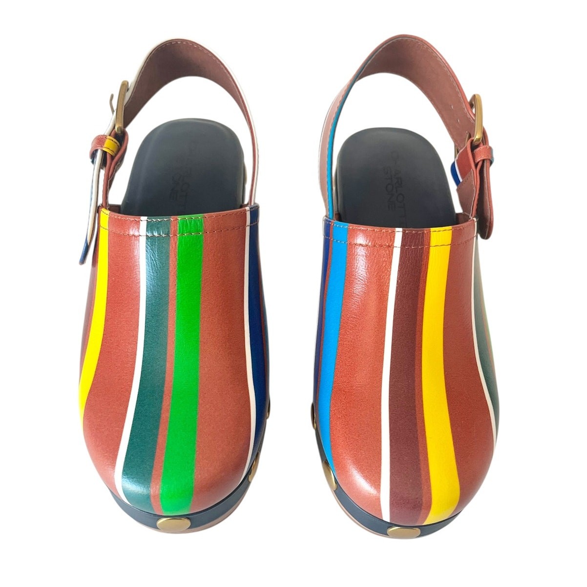 Charlotte Stone Jona Kite Stripe Multi Color Wood Platform Slingback Clog Size 6