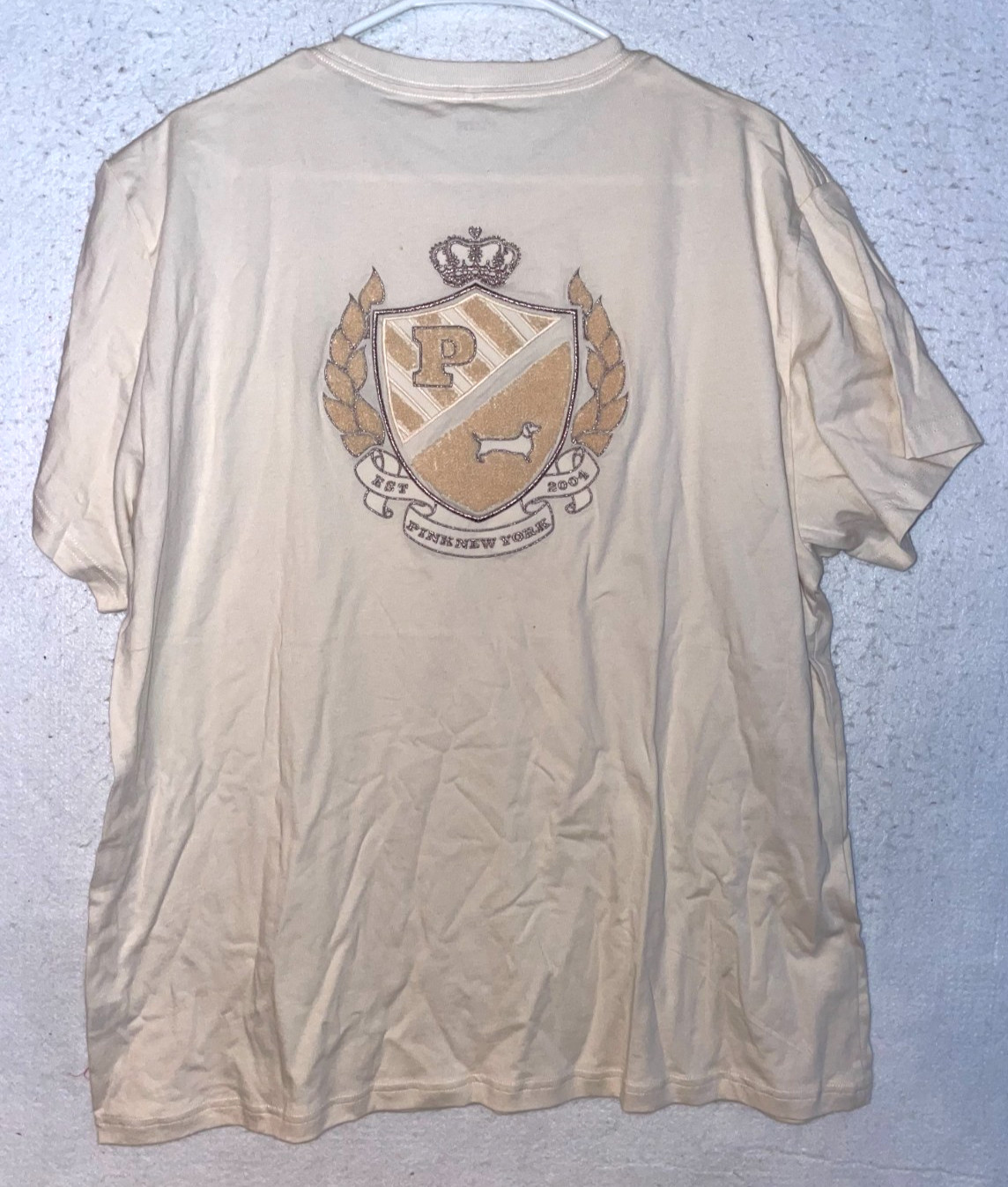 Victoria’s Secret PINK T-Shirt XL Bling Logo Cream Short Sleeve NWT
