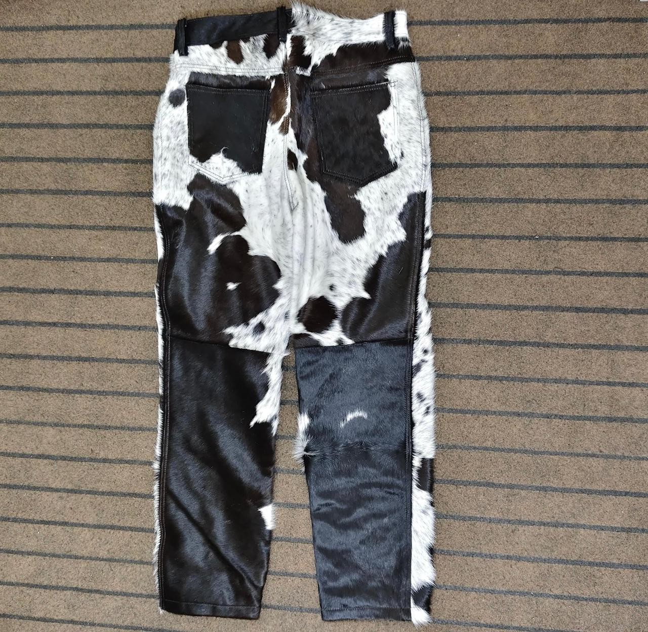 Cowhide Leather Western Pants: Brown & White Fur, Rodeo Style