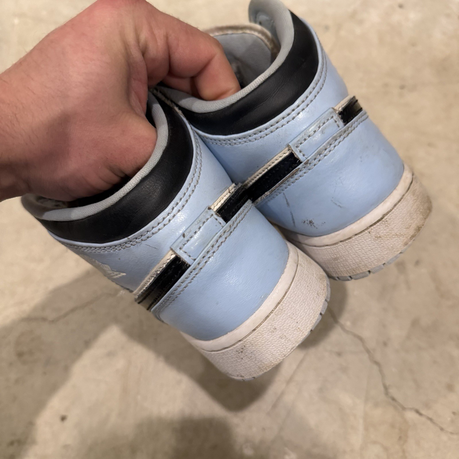 Size 6.5Y – Nike Air Jordan 1 Mid GS Ice Blue Black White *DISTRESSED*