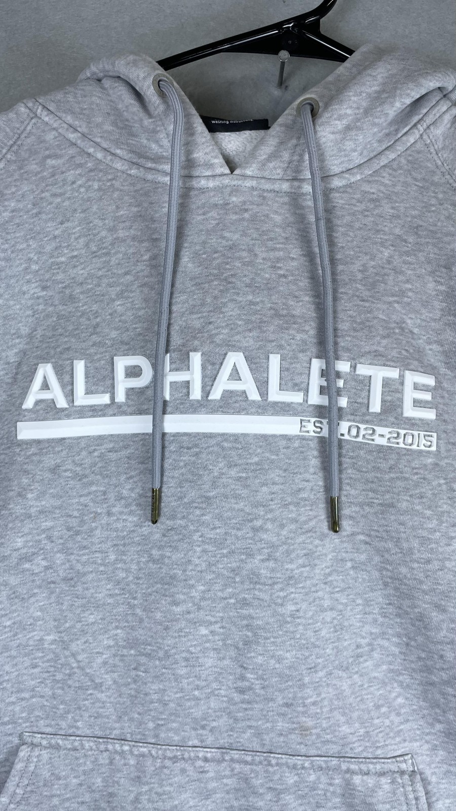 Alphalete Hoodie Mens Medium Gray Pullover Fleece Kangaroo Logo Gym Sweatshirt