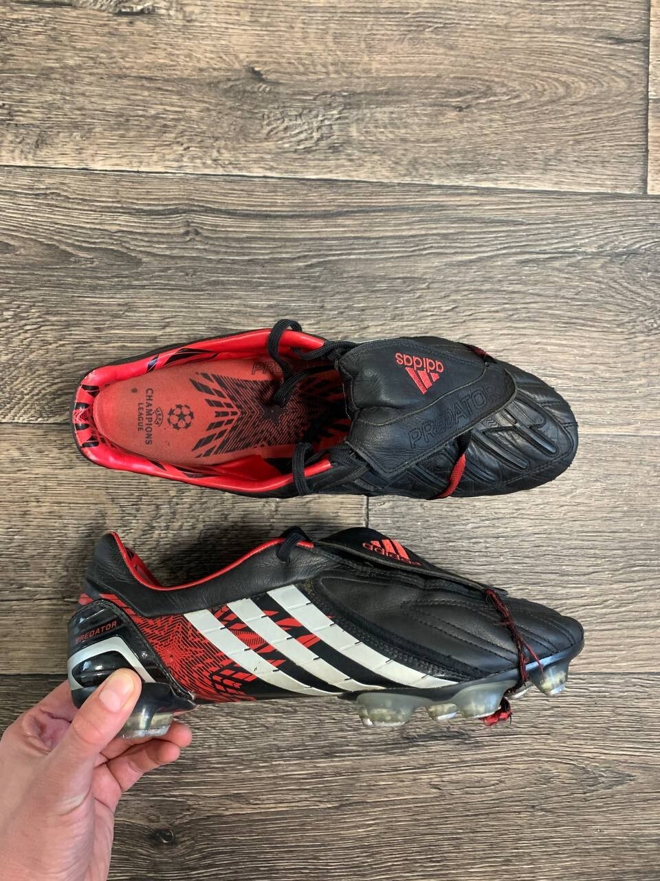 vintage adidas predator cleats 2009 black/red leather uk 12 us 12,5 eu 47 1/3