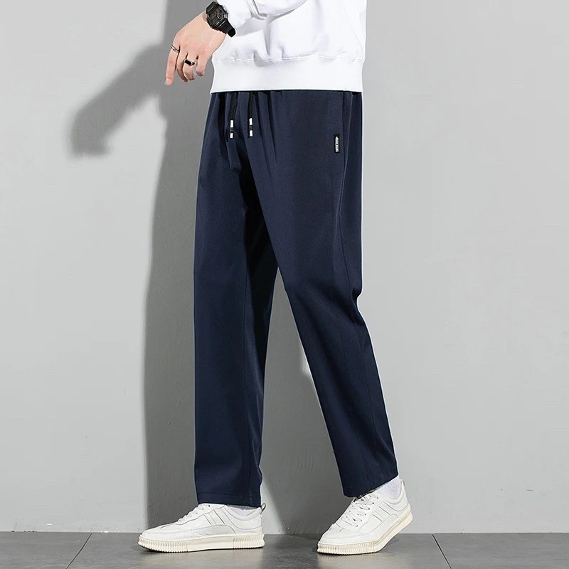 Men Ice Silk Pants Summer Thin Business Casual Elastic Breathable Straight Leg