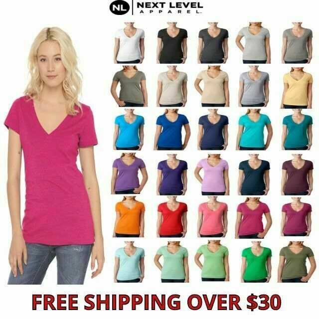 Next Level 6640 Women?s CVC Deep V-Neck Short Sleeve Tee Top T-Shirt