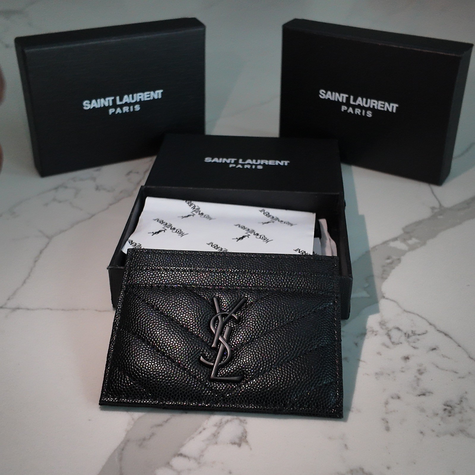 YSL Saint Laurent Cassandre Black Quilted Leather CardHolder ORIGINAL BOX