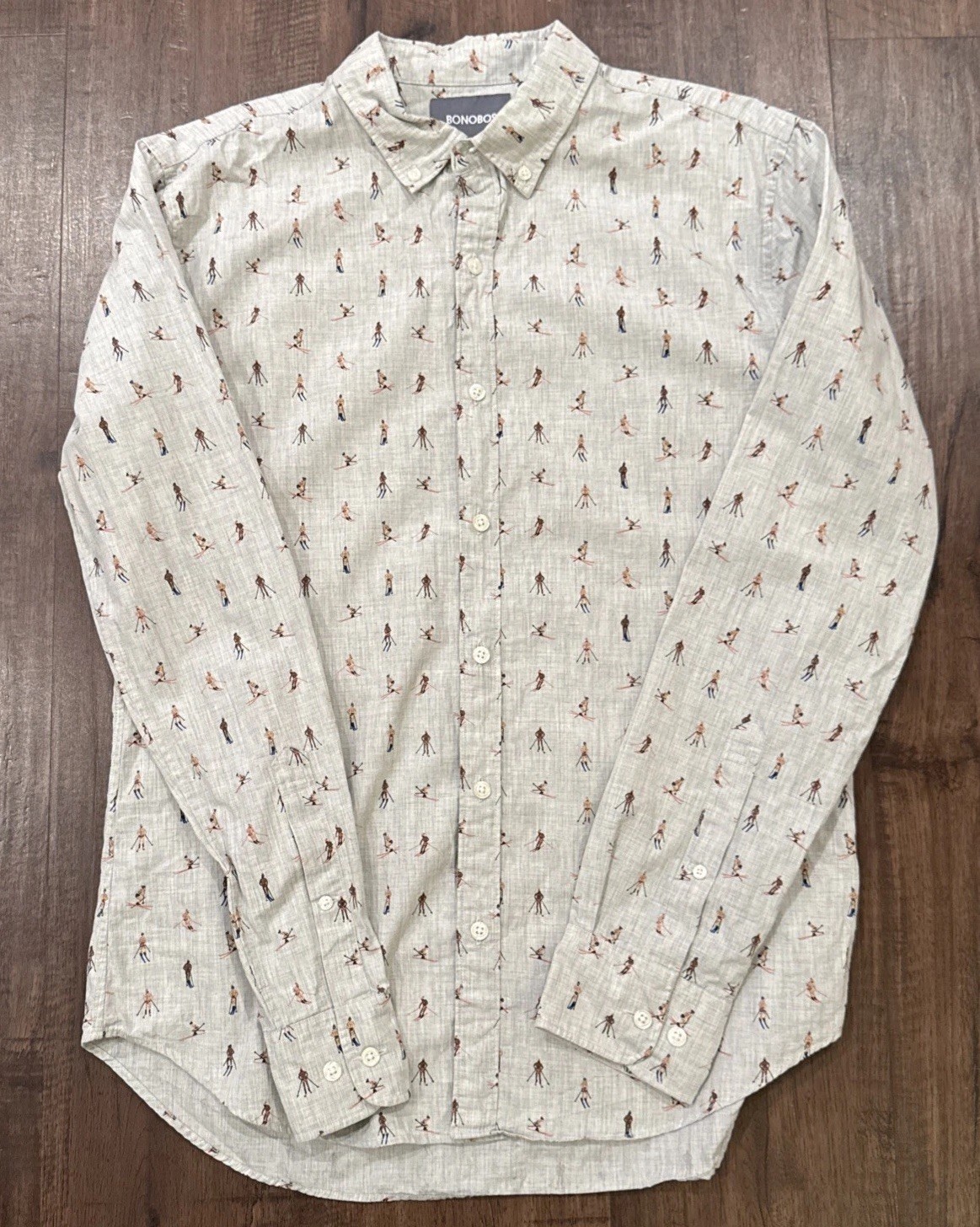 Bonobos Shirt Adult Medium Gray Slim Fit All Over Print Long Sleeve Skier Mens