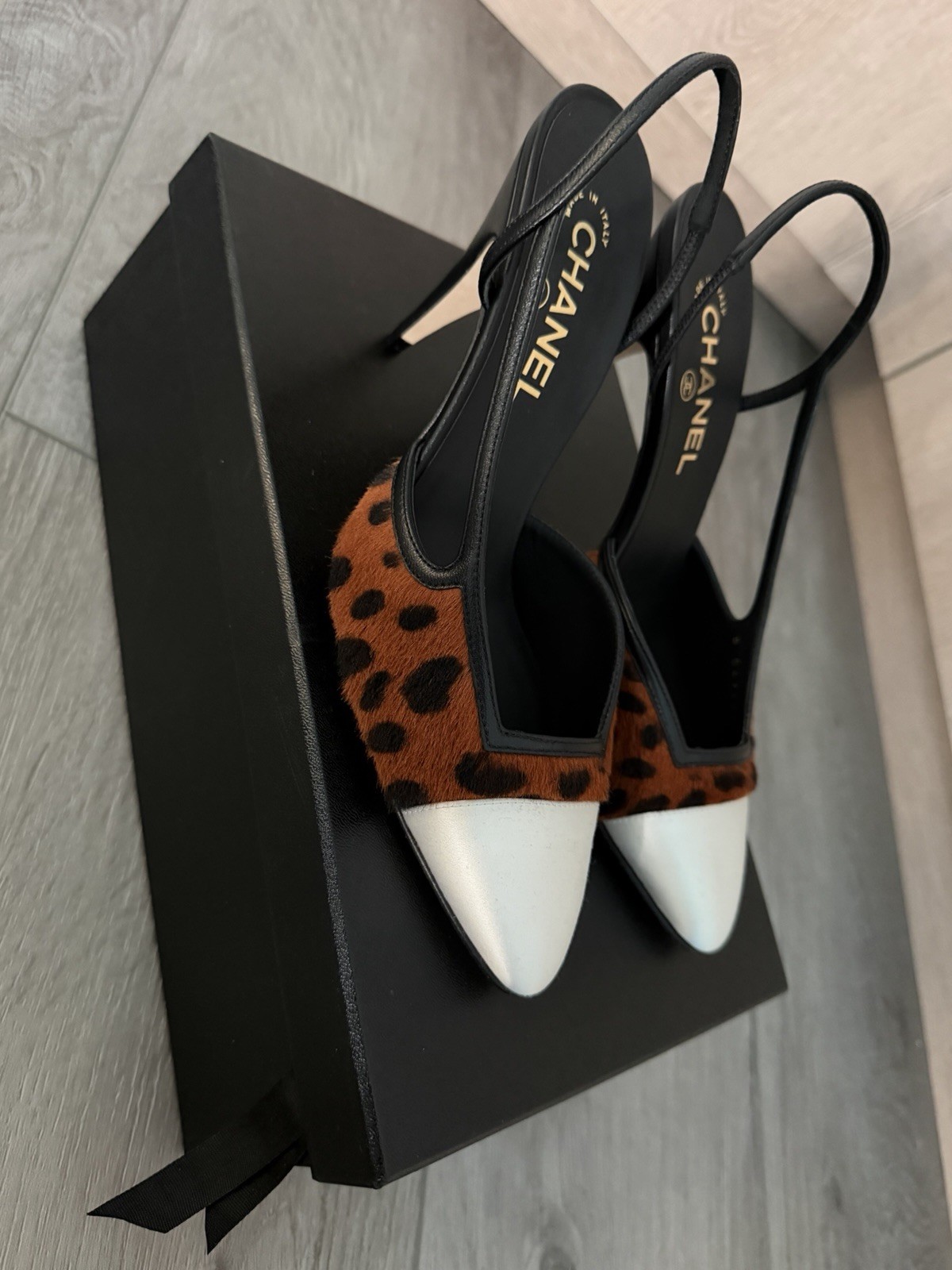Chanel 26A Slingback Leopard pony-hair lambskin mixed fiber Size 39