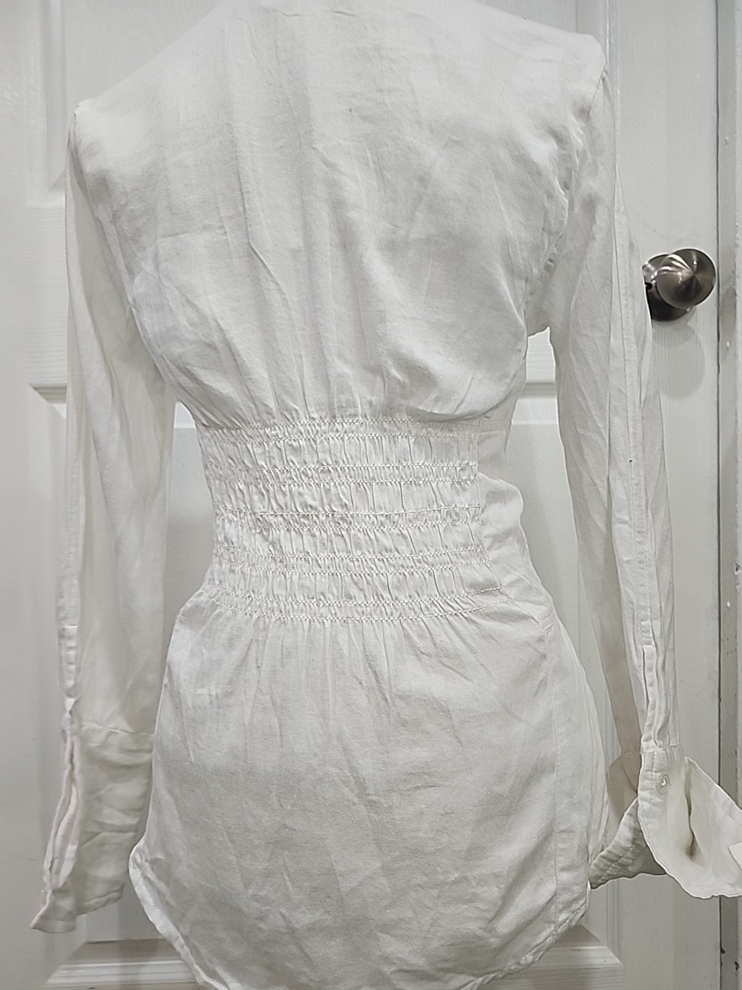 TROUVÉ Women’s Corset Stretch Poplin Shirt, White, Size X-Small 23 Long 30 Chest