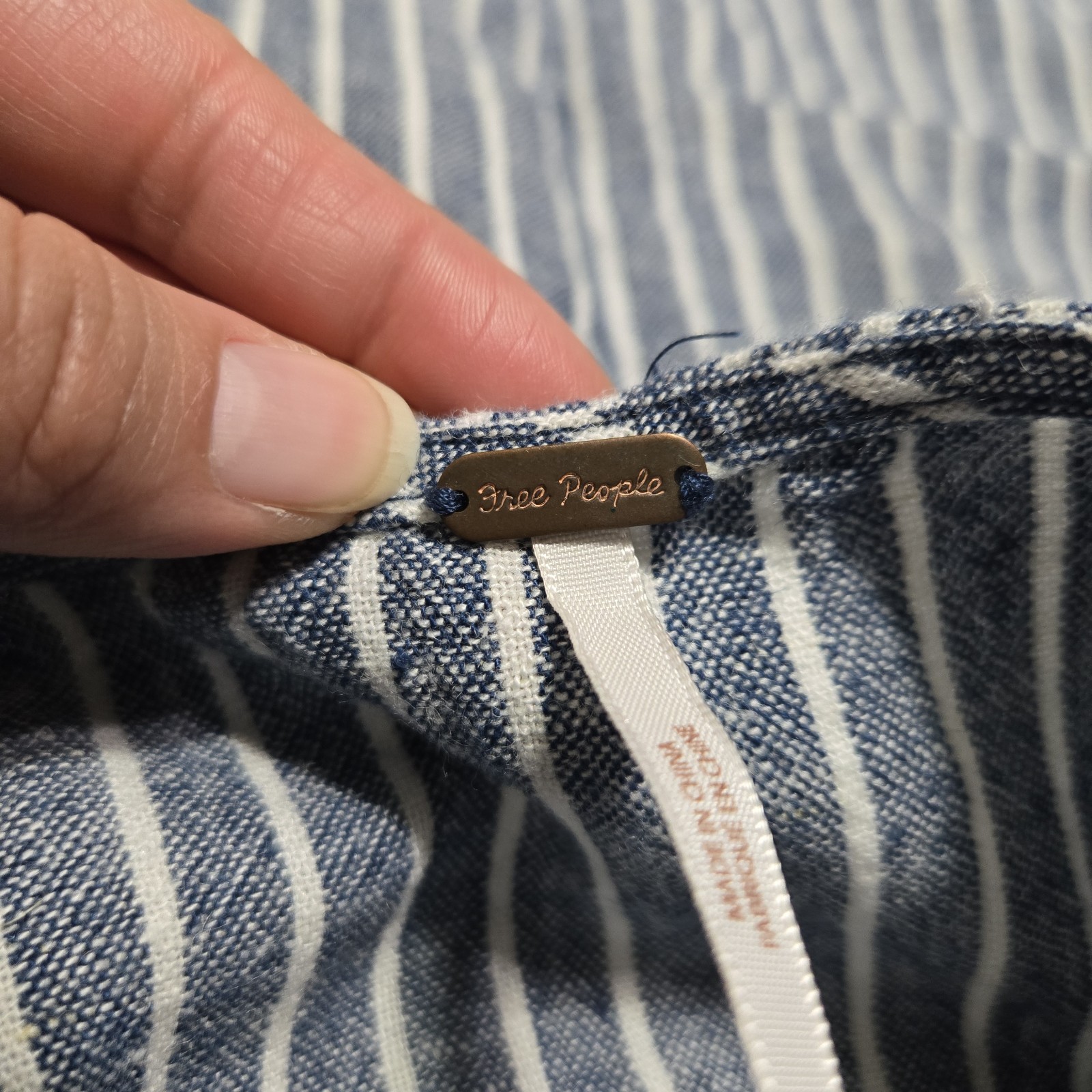 Free People Women’s Asymmetrical Linen Striped Blue And White Tank Top sz 4