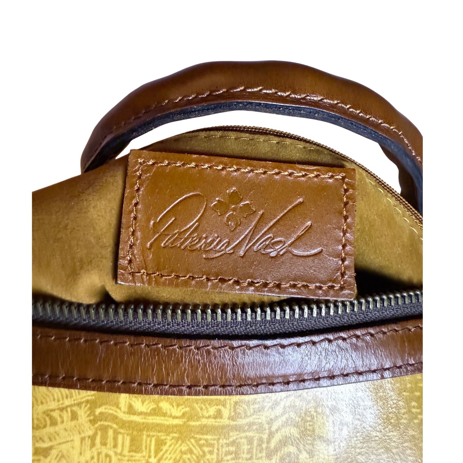 Rare Retired Patricia Nash Leather Satchel Italian Sketchbook Print Bag Tan