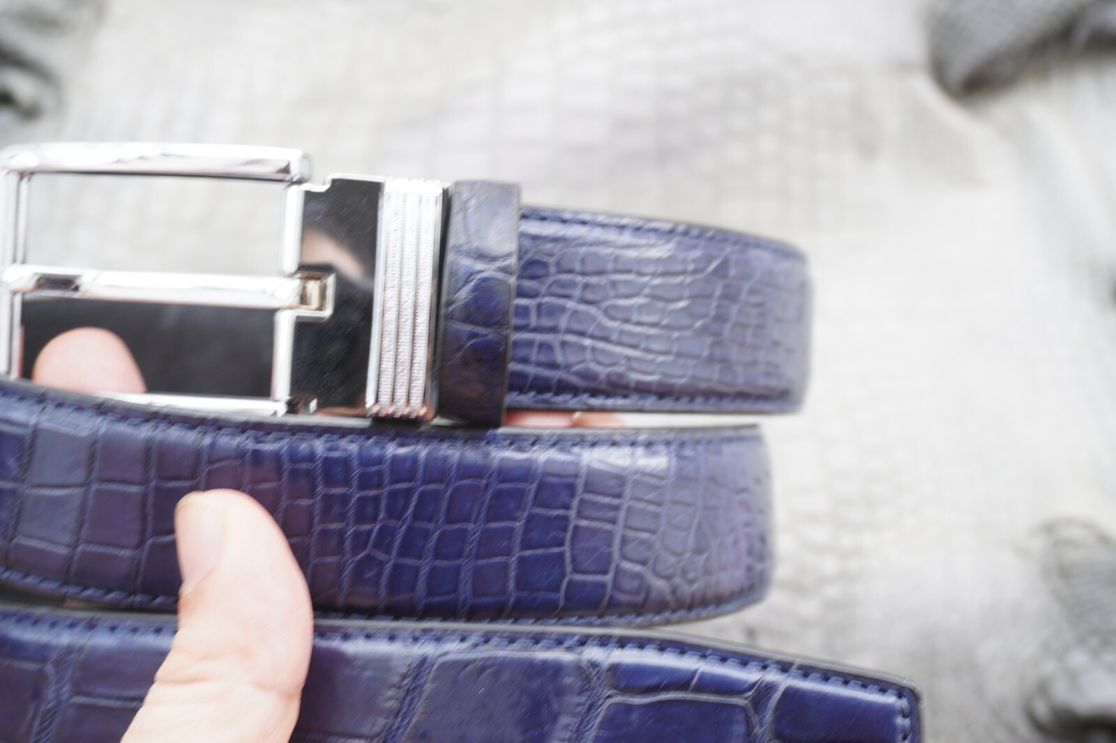 W1.3 inch Blue Real Crocodile Belly Leather Skin Men’s Belt Pin Buckle #L52