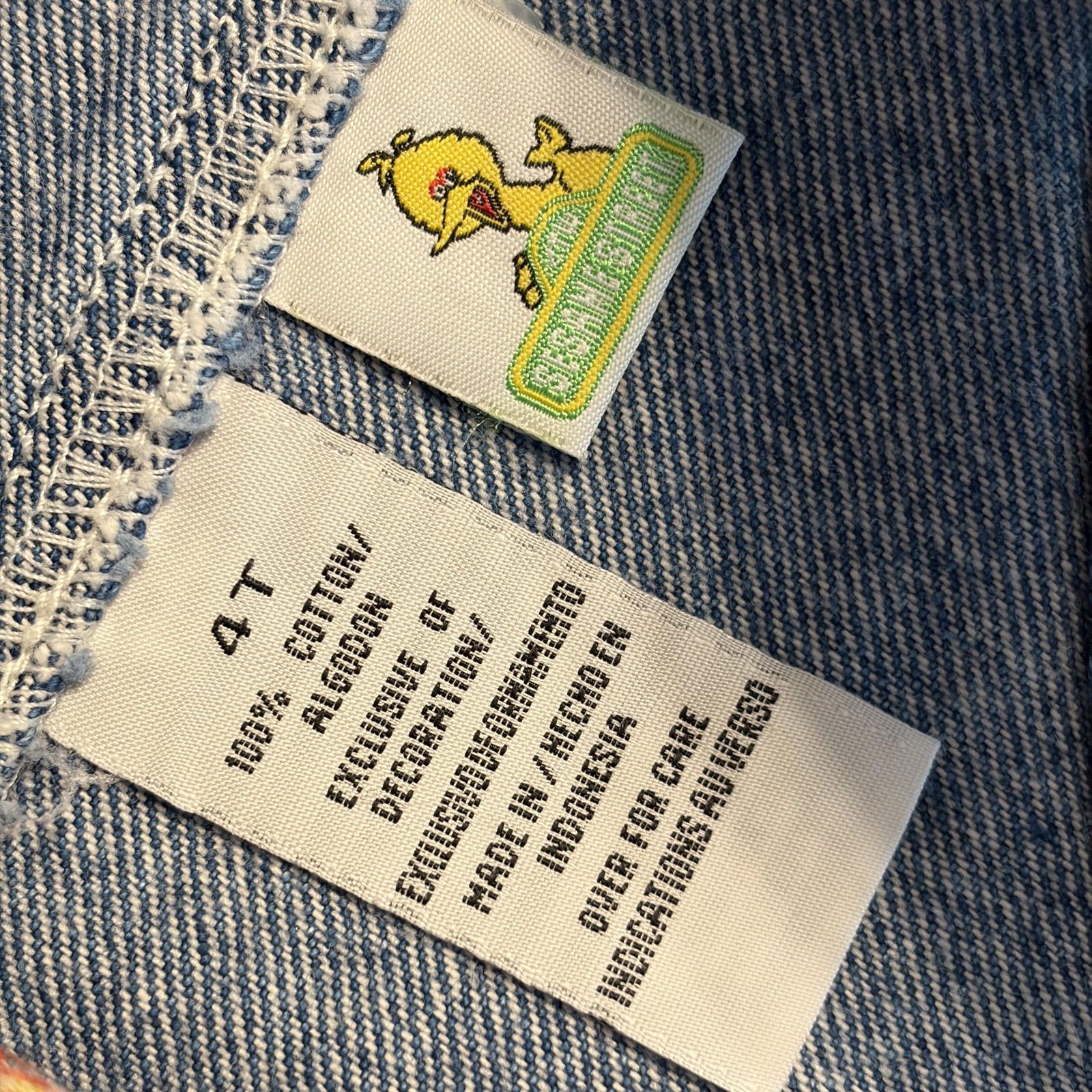 Sesame Street Shortall Kids 4T Blue Denim Big Bird Elmo Overalls Jeans