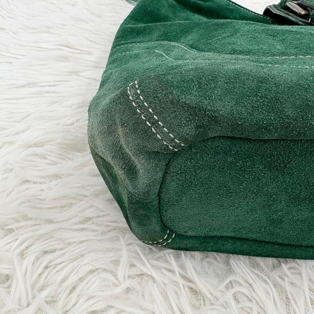 COACH Vintage Suede Hobo Shoulder Bag Green Gold Tassel Women 12.6in Lush Style