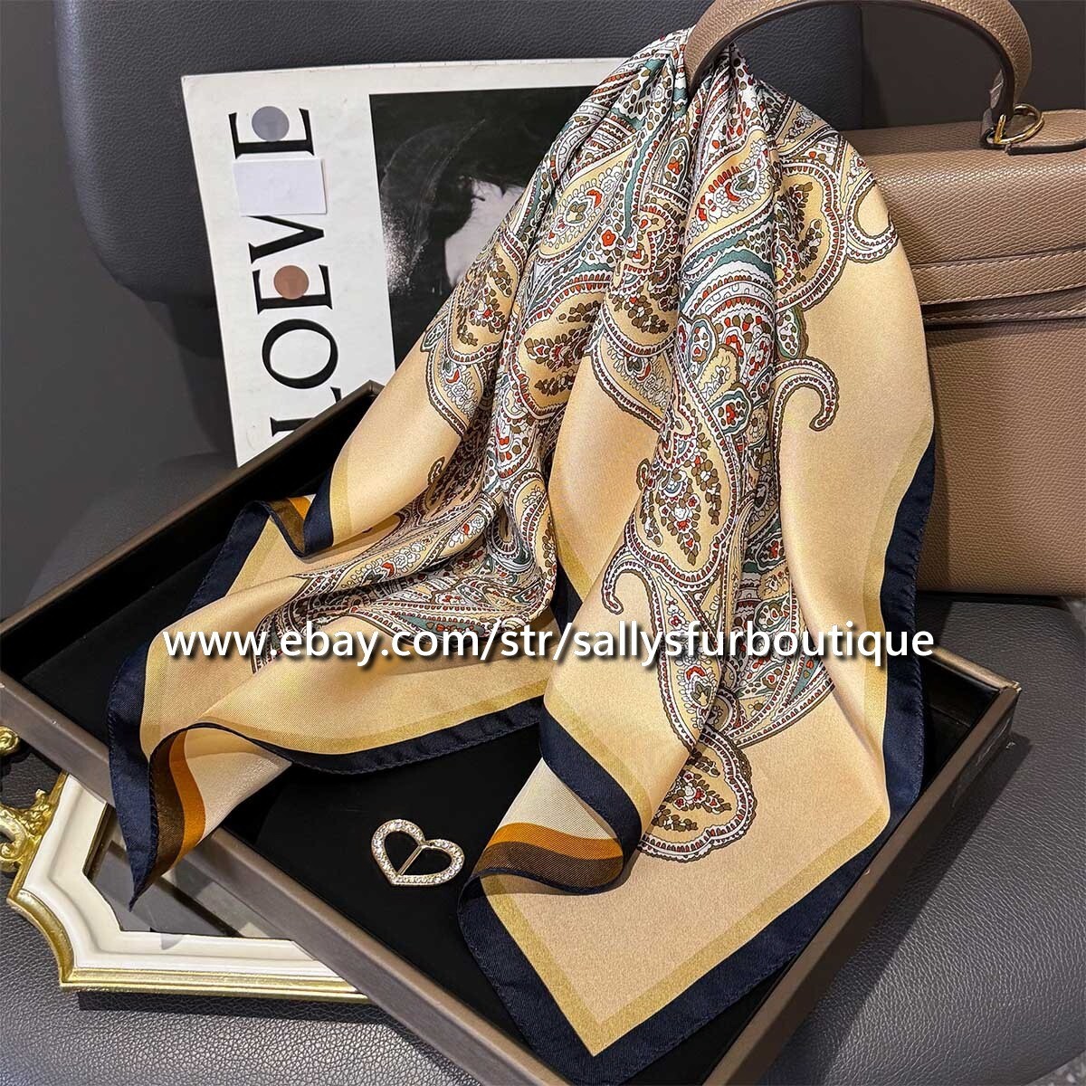Boutique 14 Momme Twill Silk Paisley Print Double Face Necktie Scarf 65cm