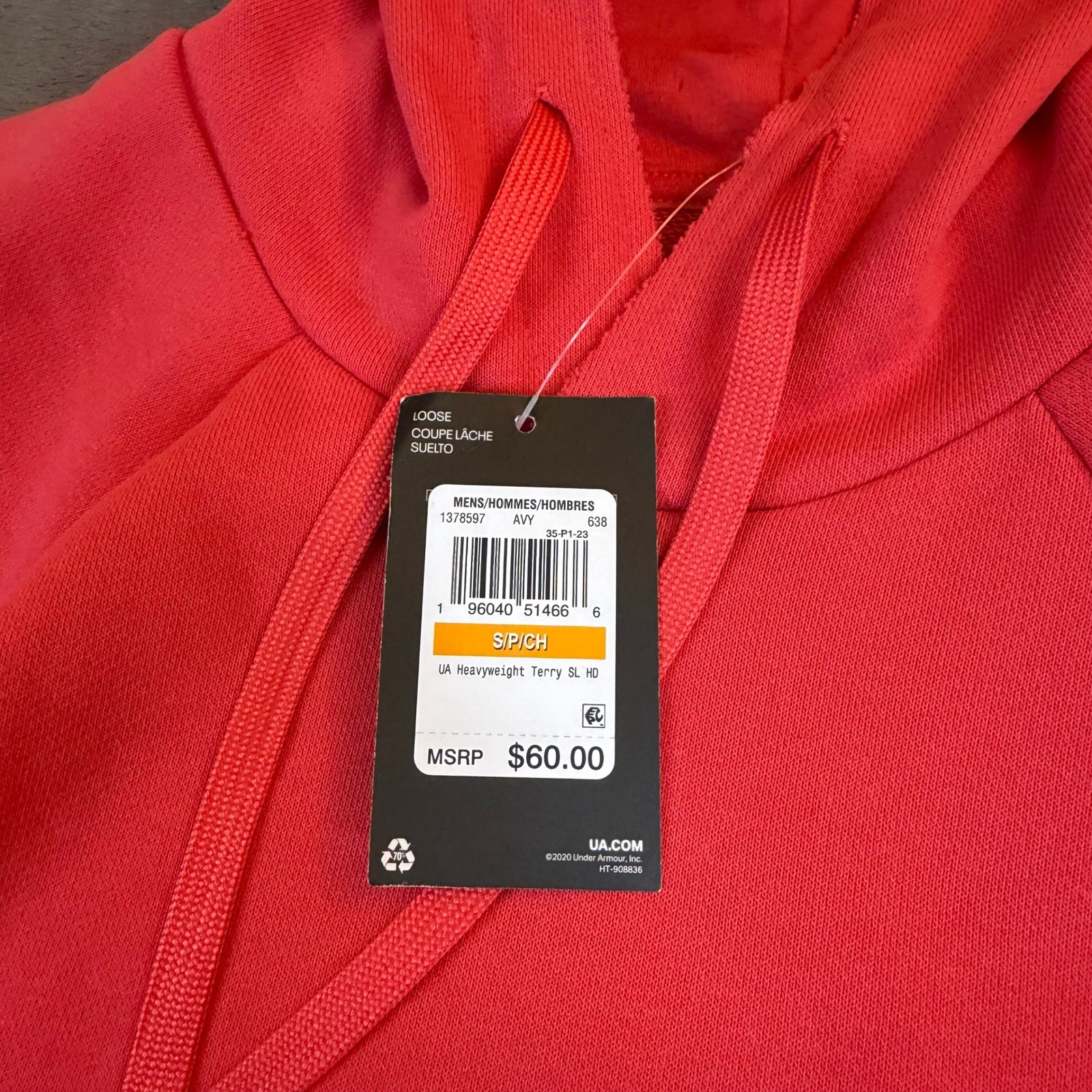 Under Armour Red Heavyweight Terry Sleeveless Hoodie Vest Mens Small NEW