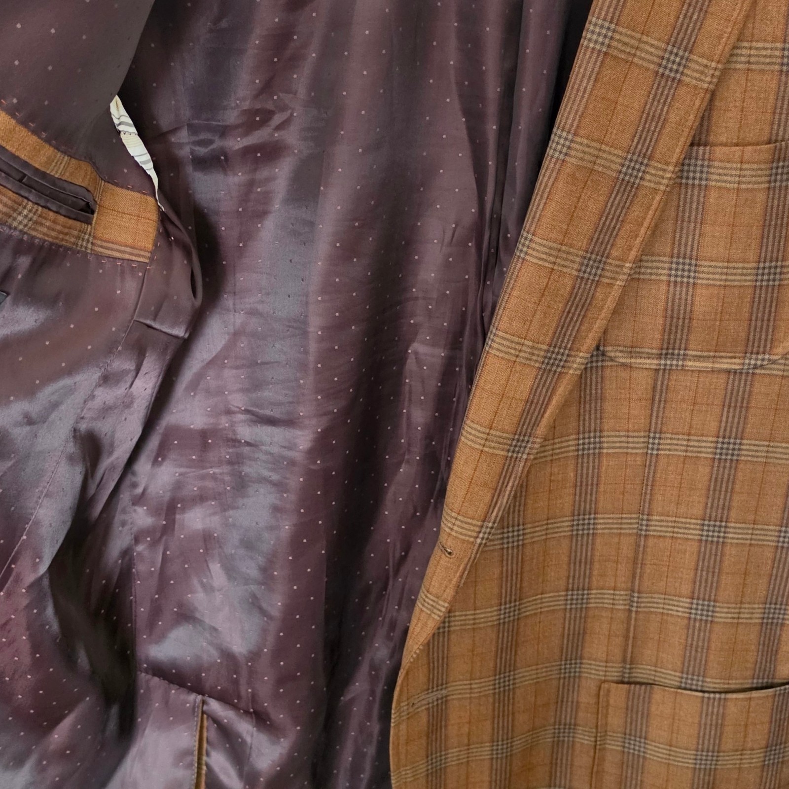 Bespoke Plaid Blazer 46r Full Canvas Working Cuff Patch Pocket Dual Vent
