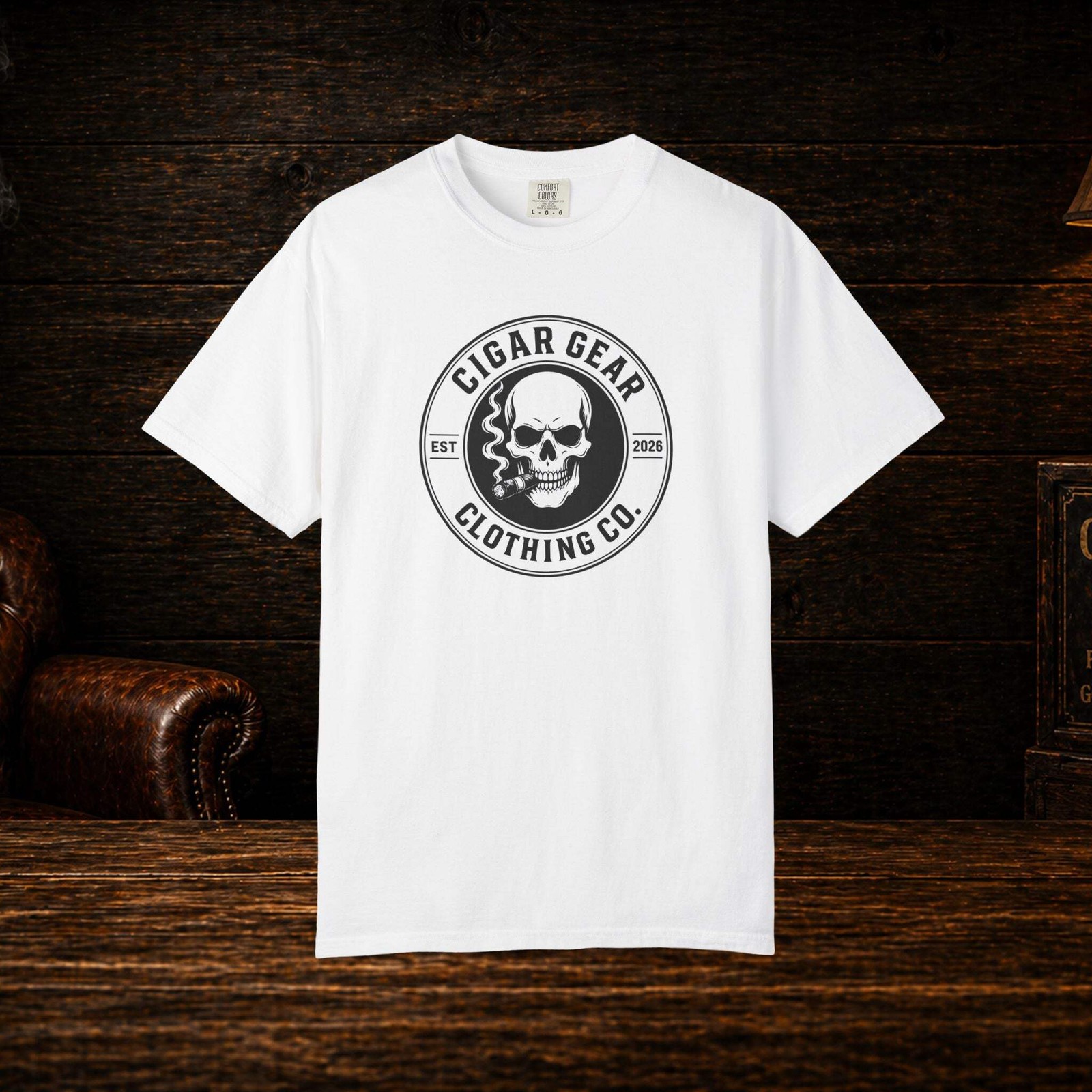 Cigar Gear Skull Logo T Shirt Men’s Graphic Tee Smoking Lounge Apparel
