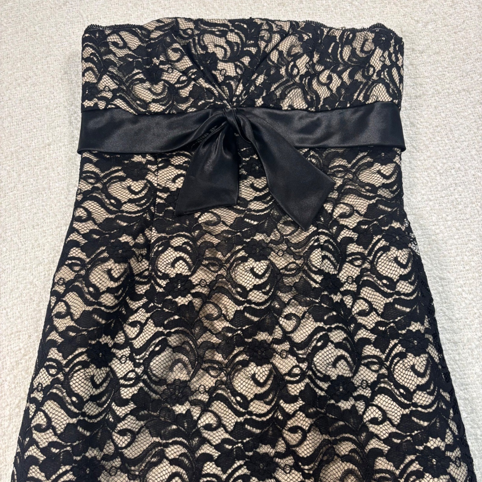 white house black market lace bow black beige dress y2k coquette chic goth 00s