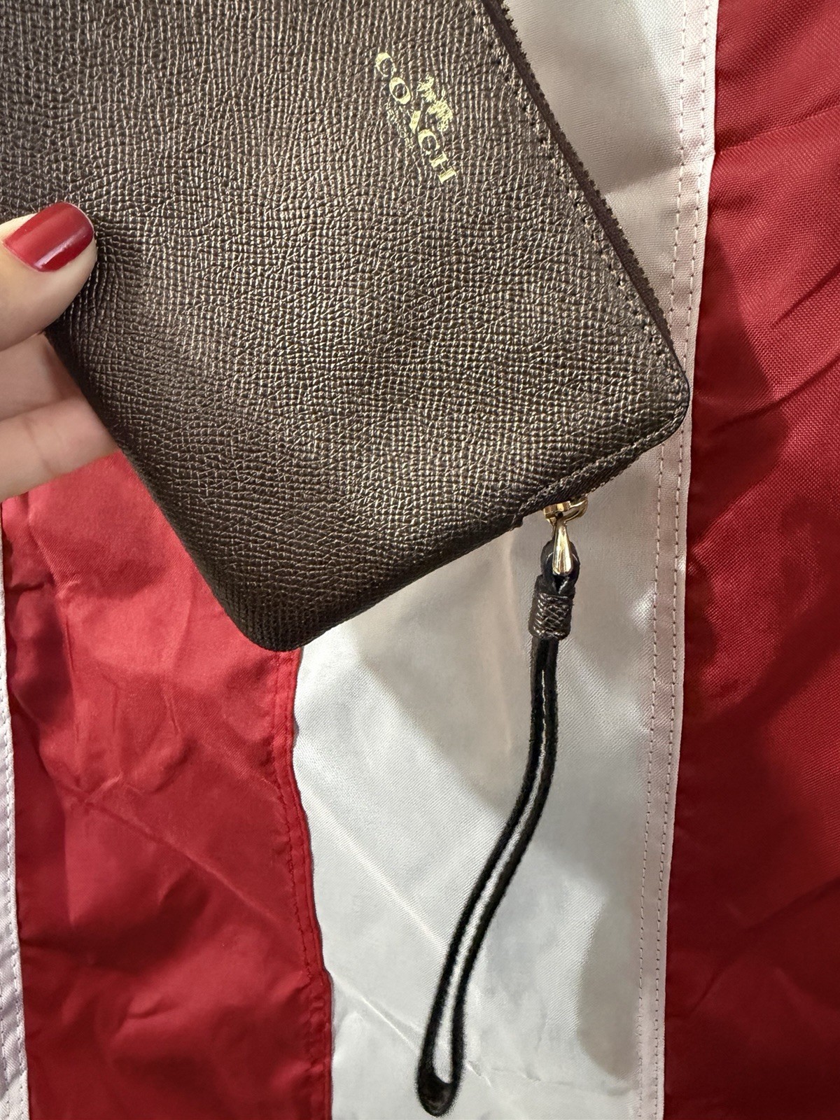 Coach Brown Zip Wristlet Wallet with Wrist Strap Logo Credit Card Slots