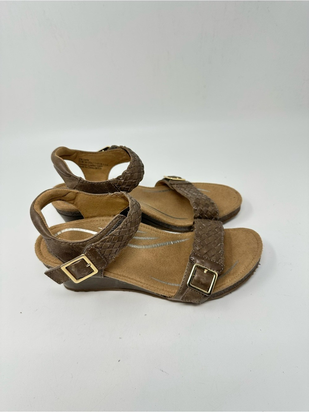 Aetrex Women’s Grace Adjustable Woven Wedge Taupe Sz 7.5-8