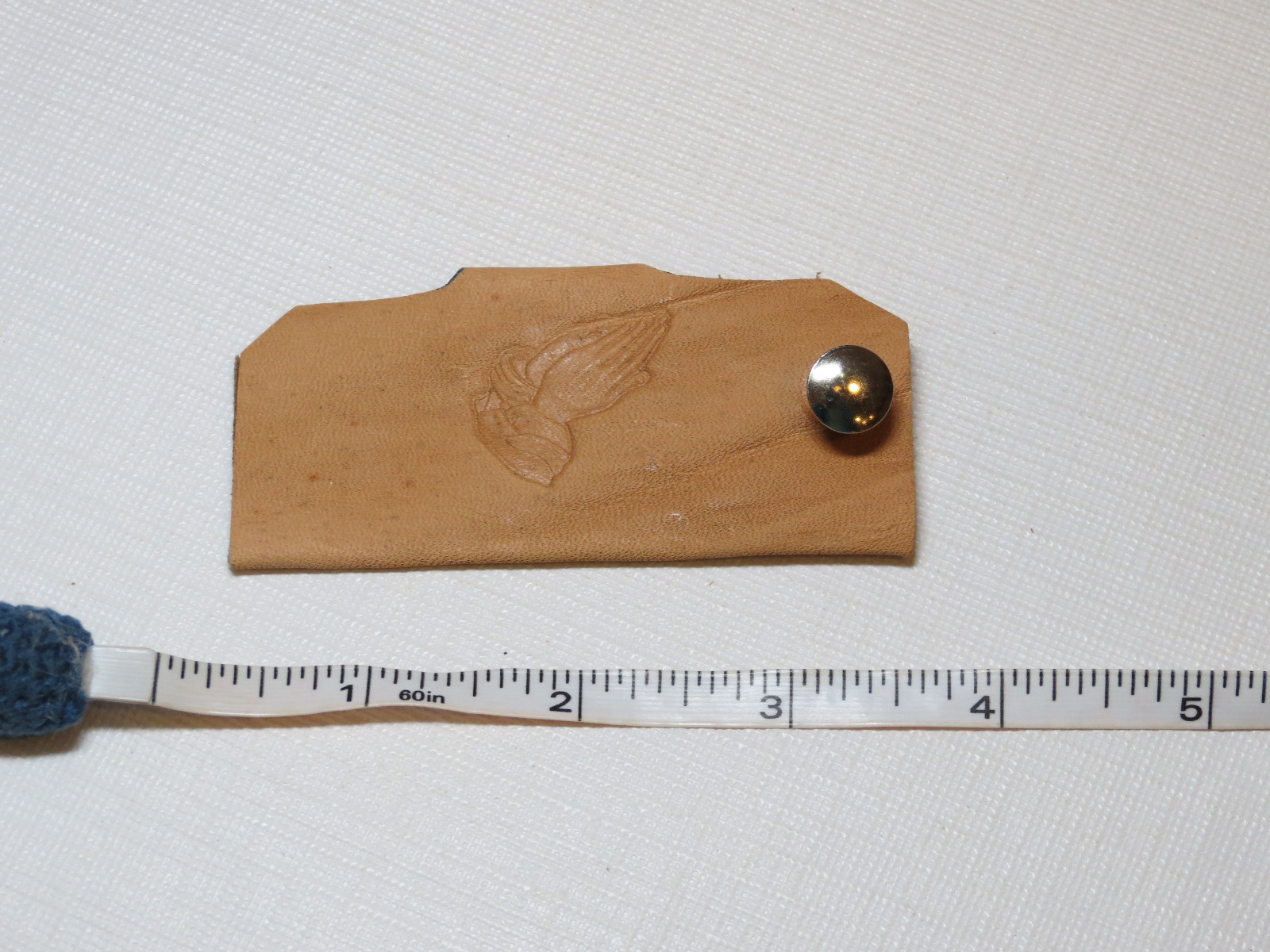 Handmade leather key holder light tan with Praying 3.25″ X 1.5″ color varies