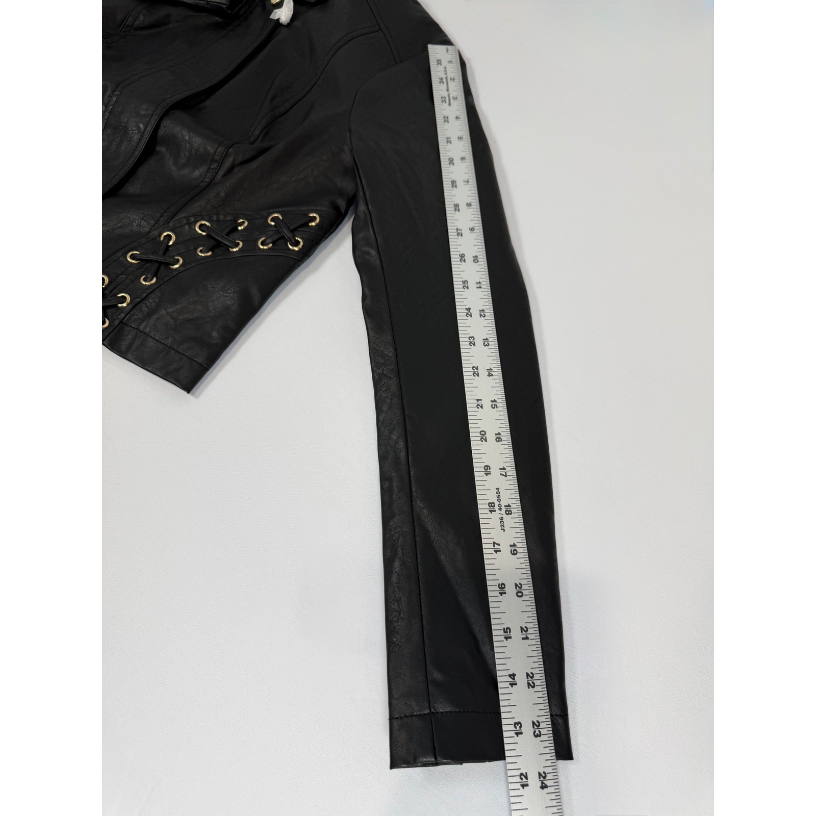 GUESS Ciena STC Moto PU Jacket Jet Black Lace Up Faux Leather R5RL61WGKP0 Size S