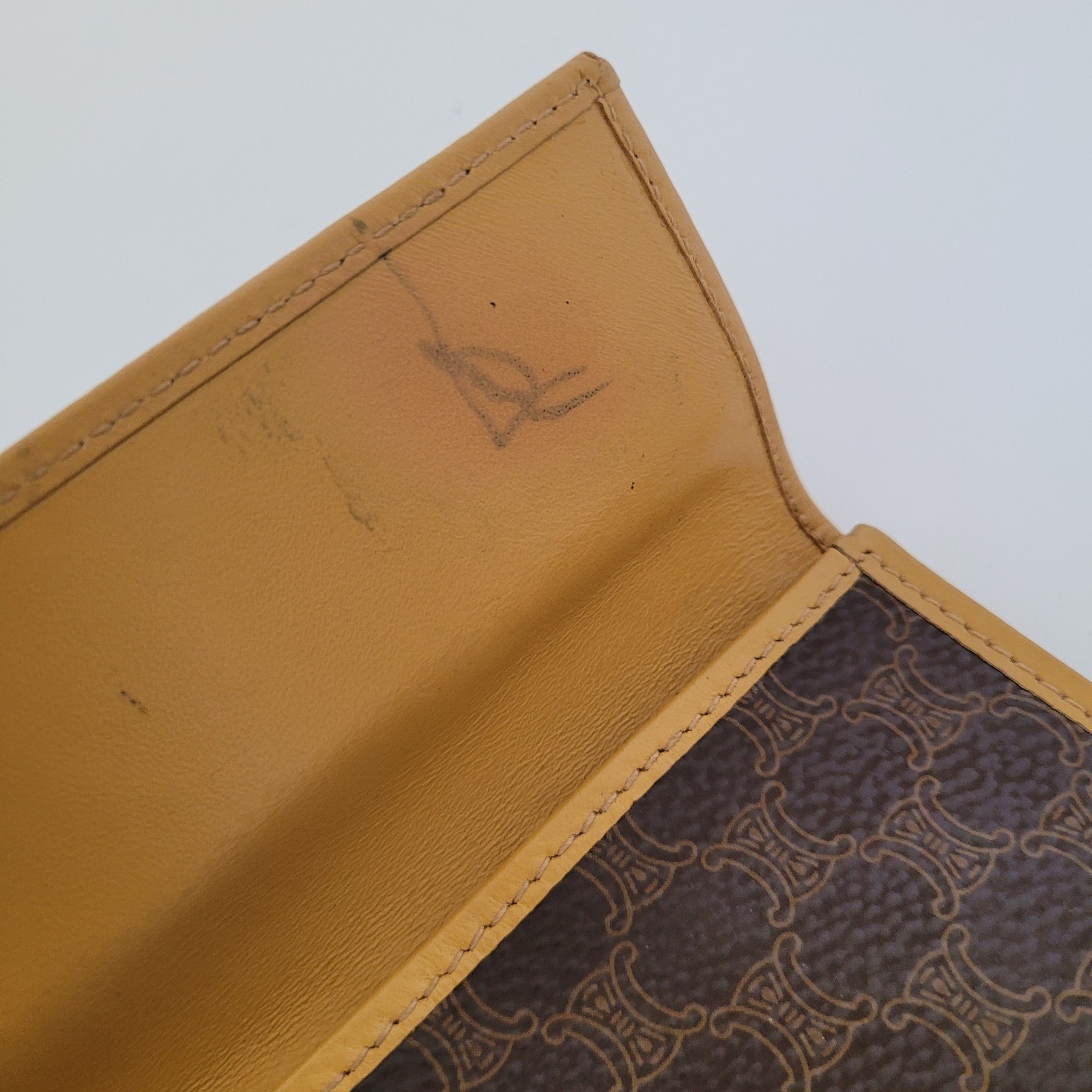 Celine Vintage Macadam Monogram Long Wallet Brown Tan Leather Made in Italy