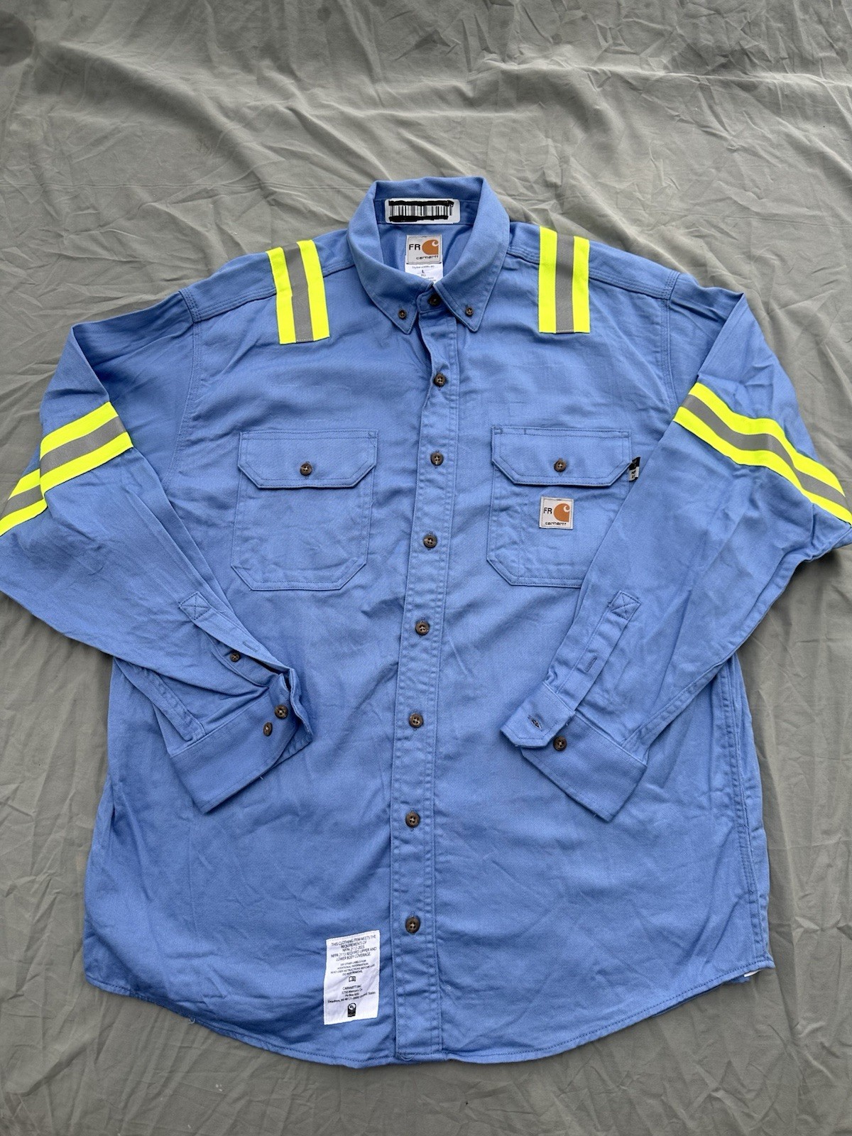 Lot Of 2 Carhartt FR Hi Vis Cotton Work Shirts Size Large CAT 2 NFPA 2112