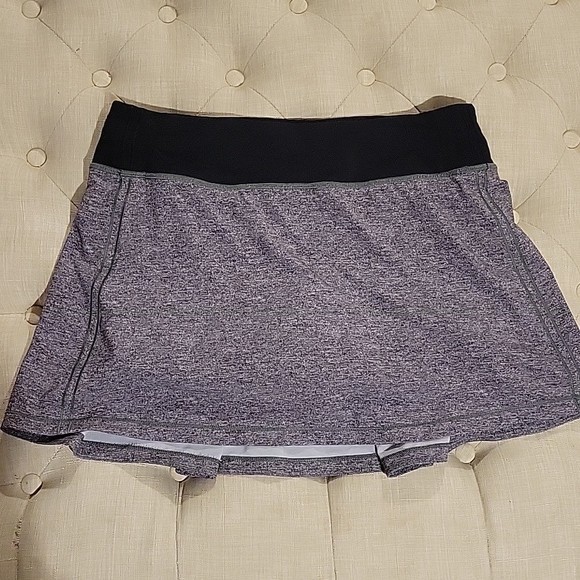 Lululemon Pace Rival tennis skirt heathered grey black skort sz 8 tall no panel