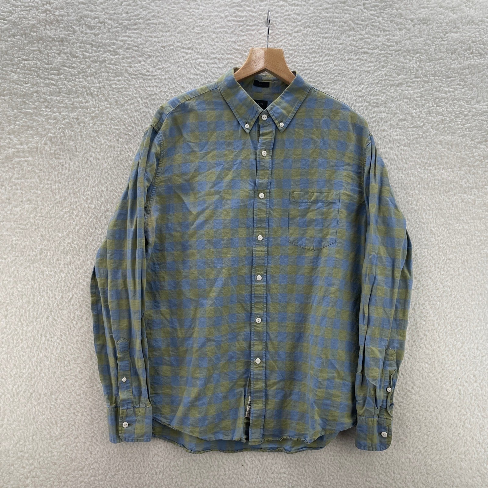 J Crew Shirt Mens XL Blue Green Check Irish Linen Baird McNutt Slim Preppy Beach