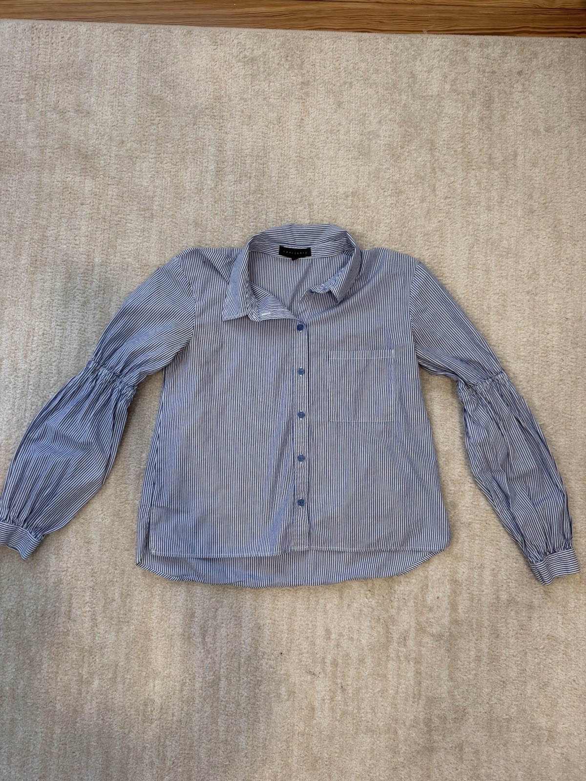 Sanctuary Women’s Blue/White Striped Button-Front Collared Shirt XS