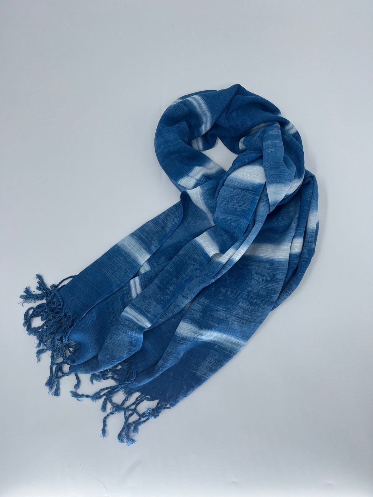 Soft Shawl Wrap Scarf Cotton Shibori Indigo Hand Tie-Dye