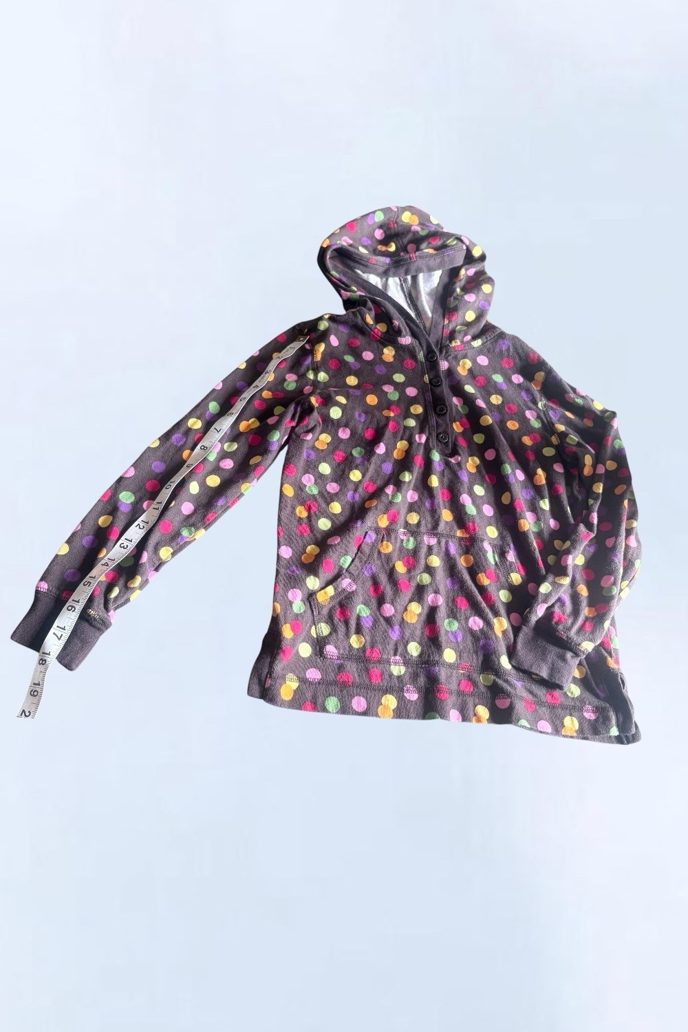 Vintage Crazy 8 Girls Hoodie Size Large 10 12 Brown Colorful Polka Dot Henley