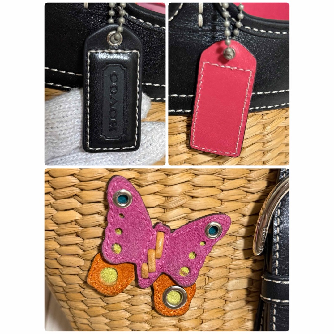 COACH Basket Bag Butterfly Straw Handbag Size: W:8.7 × H: 7.9 in.