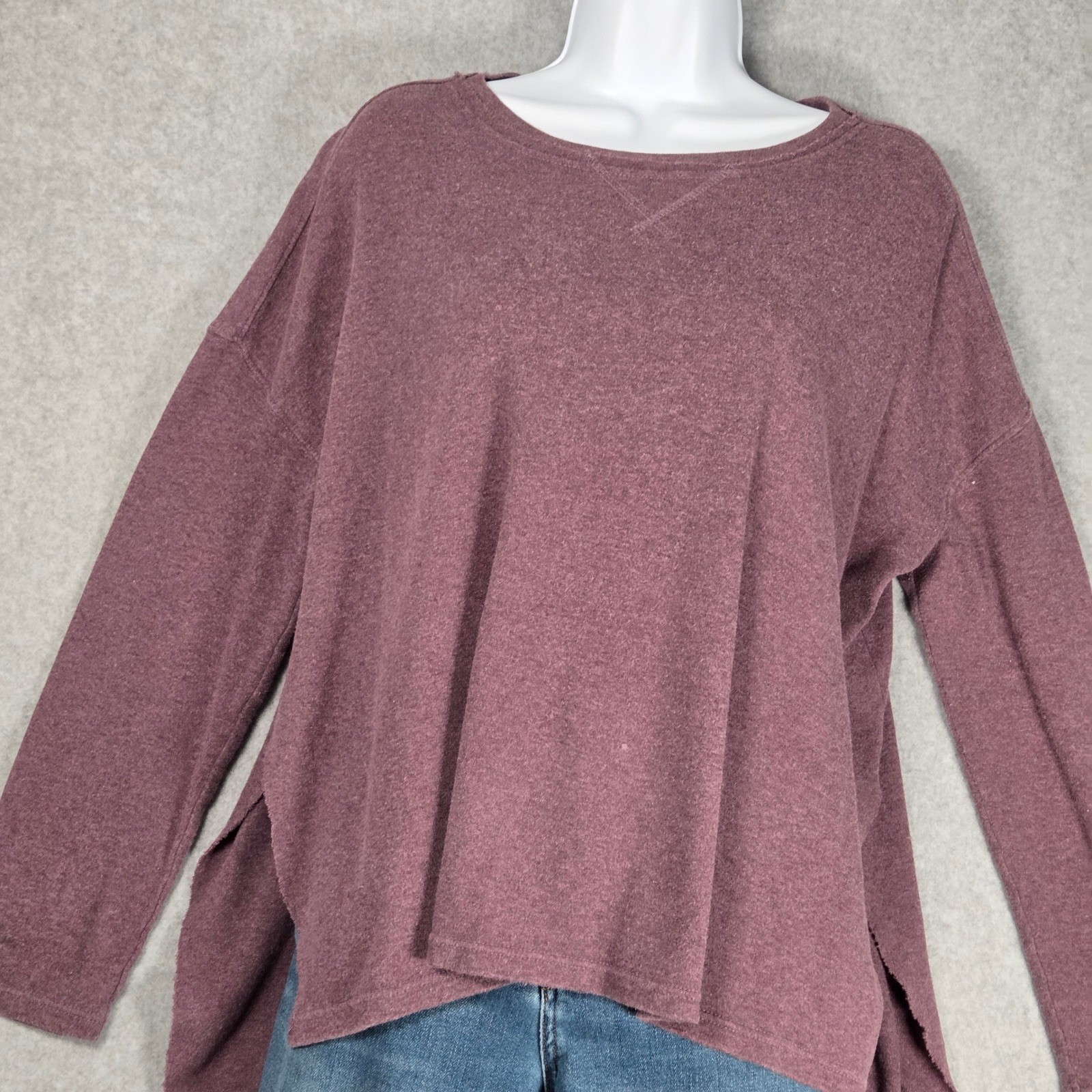 Pact Women Small Oversize High Low Long Sleeve Top Mauve Organic Cotton