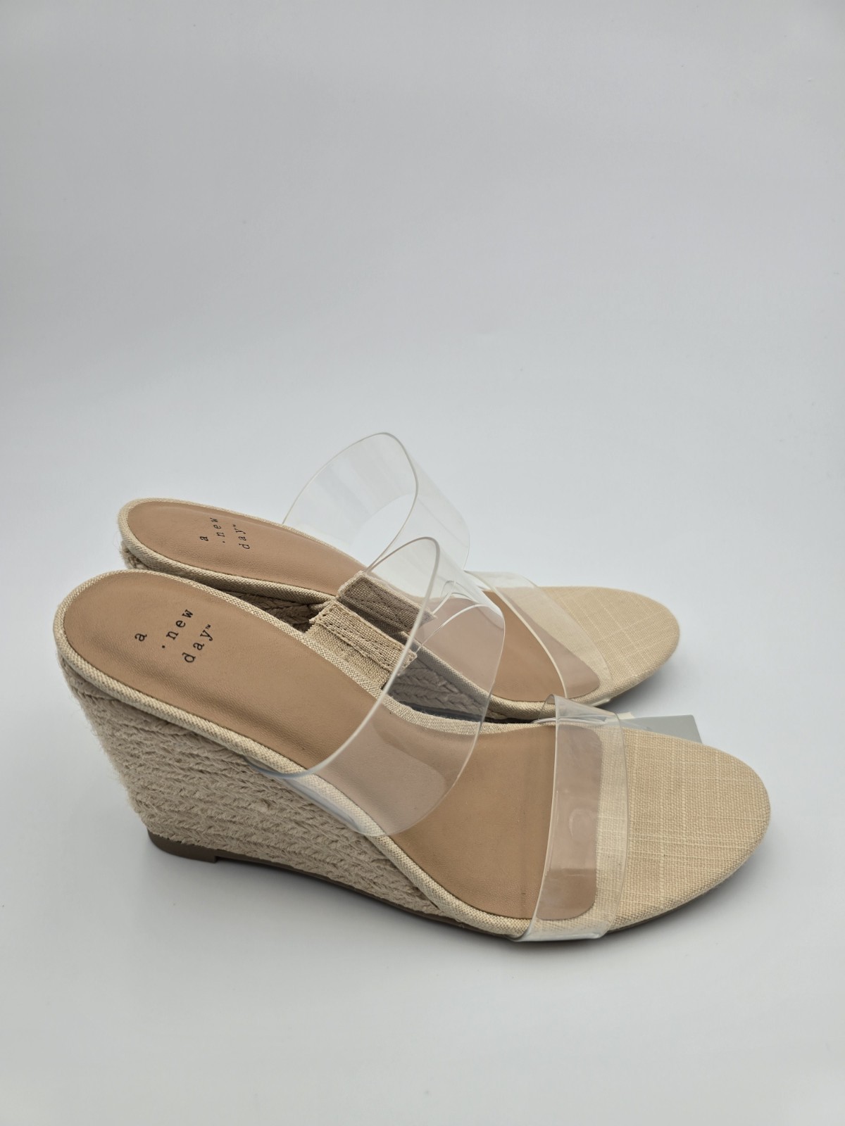 A New Day Clear Strap Wedge Sandals Beige Strappy Slip On Women’s Casual