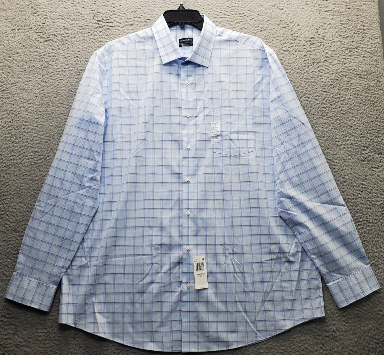 Van Heusen Machine Wash & Dry Dress Shirt Mens Tall 18 Multi Ultra Wrinkle Free