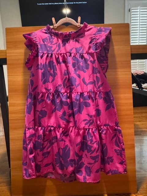 The Mint Girls Pink and Purple Floral Dress with Ruffle Sleeves