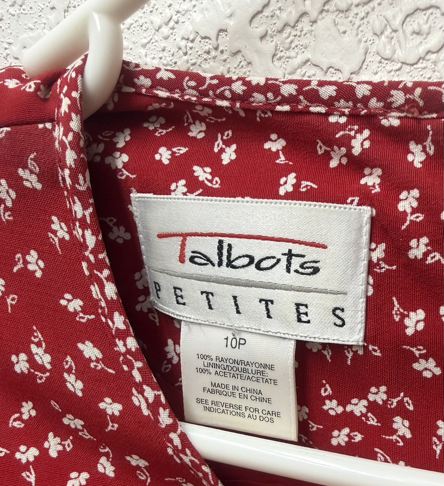 Talbots Sz 10 P Faux Two Piece Career Cocktails Red White Floral Midi Dress