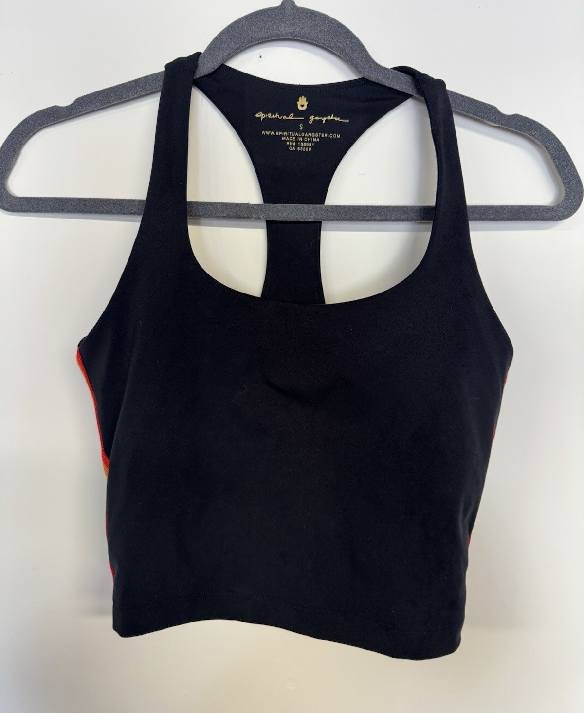 Spiritual Gangster Women’s Black Racerback Sports Bra S Wireless Rainbow Stripe