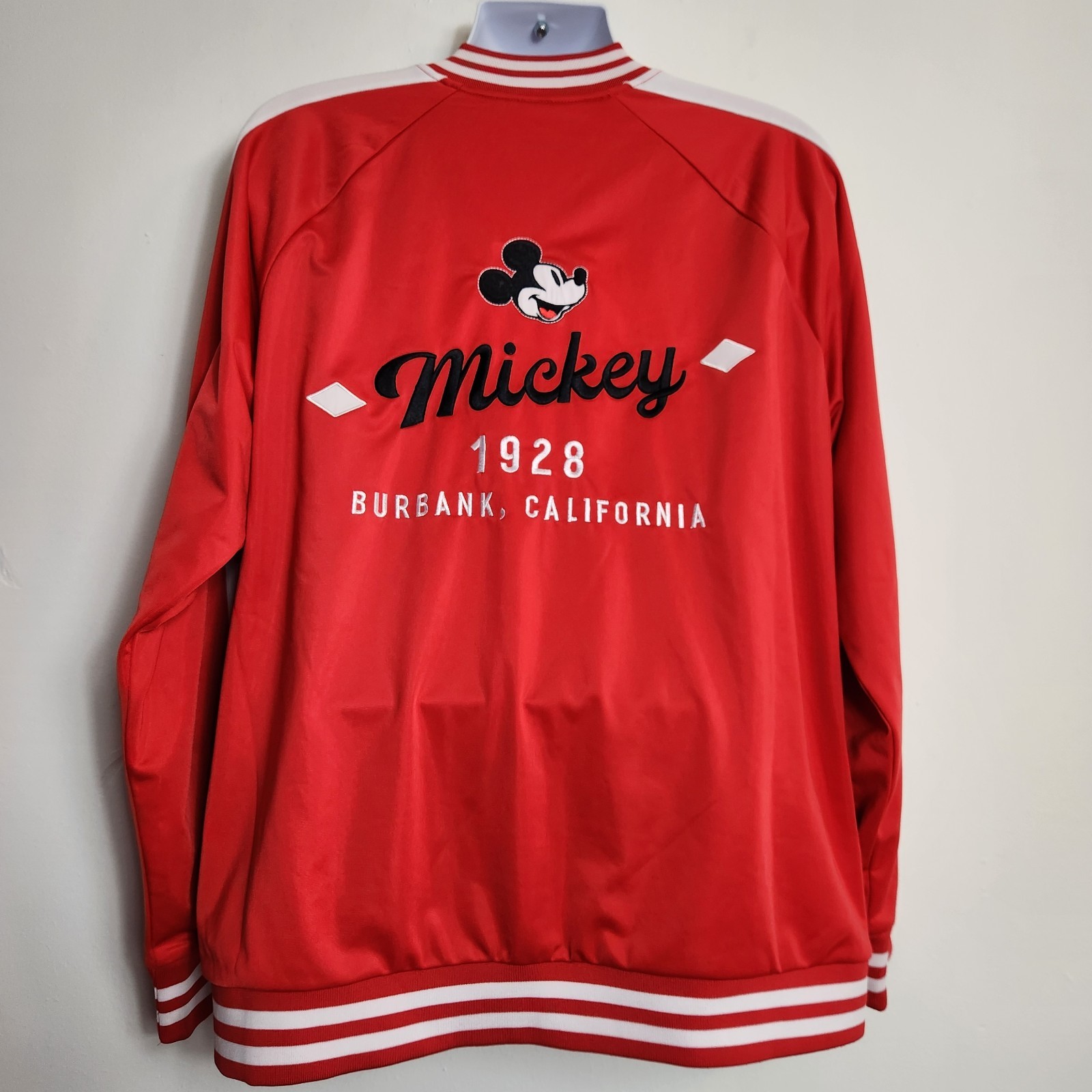 Disney Mickey Mouse 1928 Burbank CA Track Jacket Sz XL Red Full Zip Embroidered